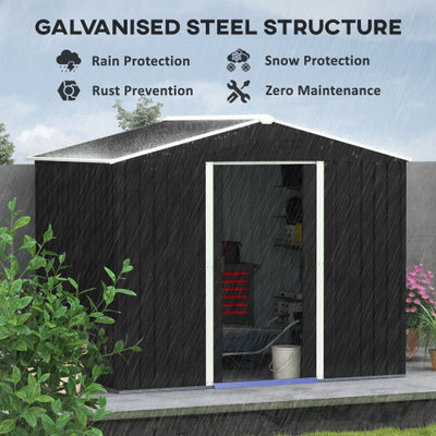 Outsunny 7.7 X 5.7ft Metal Garden Shed, Galvanised Outdoor Tool Storage House With Ventilation Slots And Sliding Doors, Grey