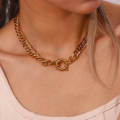 European And American Ins Affordable Luxury Fashion Temperament Clavicle Chain Ornament Stainless Steel Plated 18K Encrypted Chain Thick OT Buckle Necklace