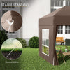 Outsunny 2 X 2 M Garden Up Gazebo, Wedding Party Tent Marquee, Water Resistant Awning Canopy With Sidewalls, Windows, Carry Bag, Coffee