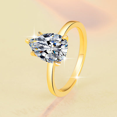 Fashion Minimalistic Water Drops Pear-shaped Moissanite Ring