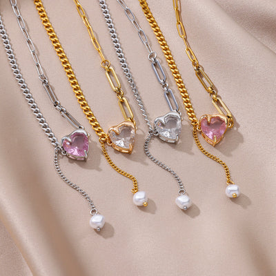 Ins Style Simple Heart-shaped Zircon Pendant Necklace