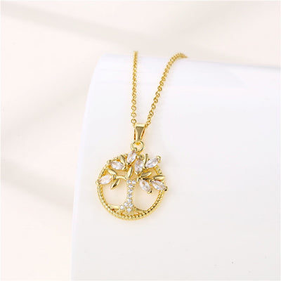 European And American Popular Ornament Lucky Tree Inlaid Zircon Necklace